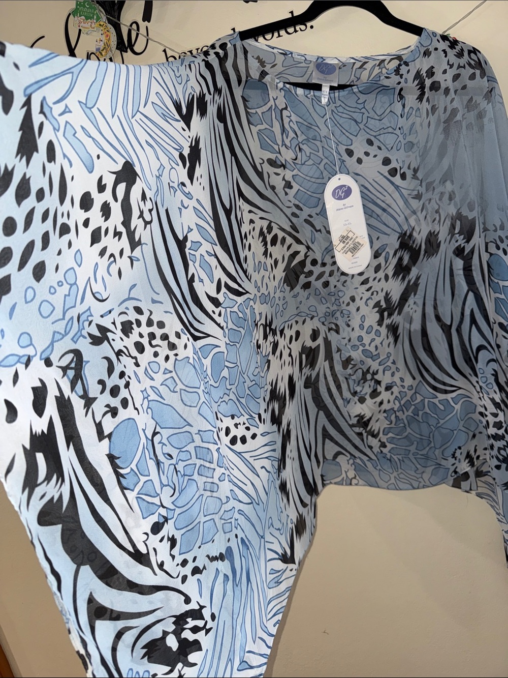 Diane Gilman Light Blue and Navy Abstract Print Blouse - Picture 3 of 3